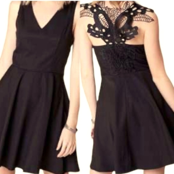 Altar'd State Black Crochet Cutout Butterfly Back A Line Short Dress Size M - Picture 1 of 13